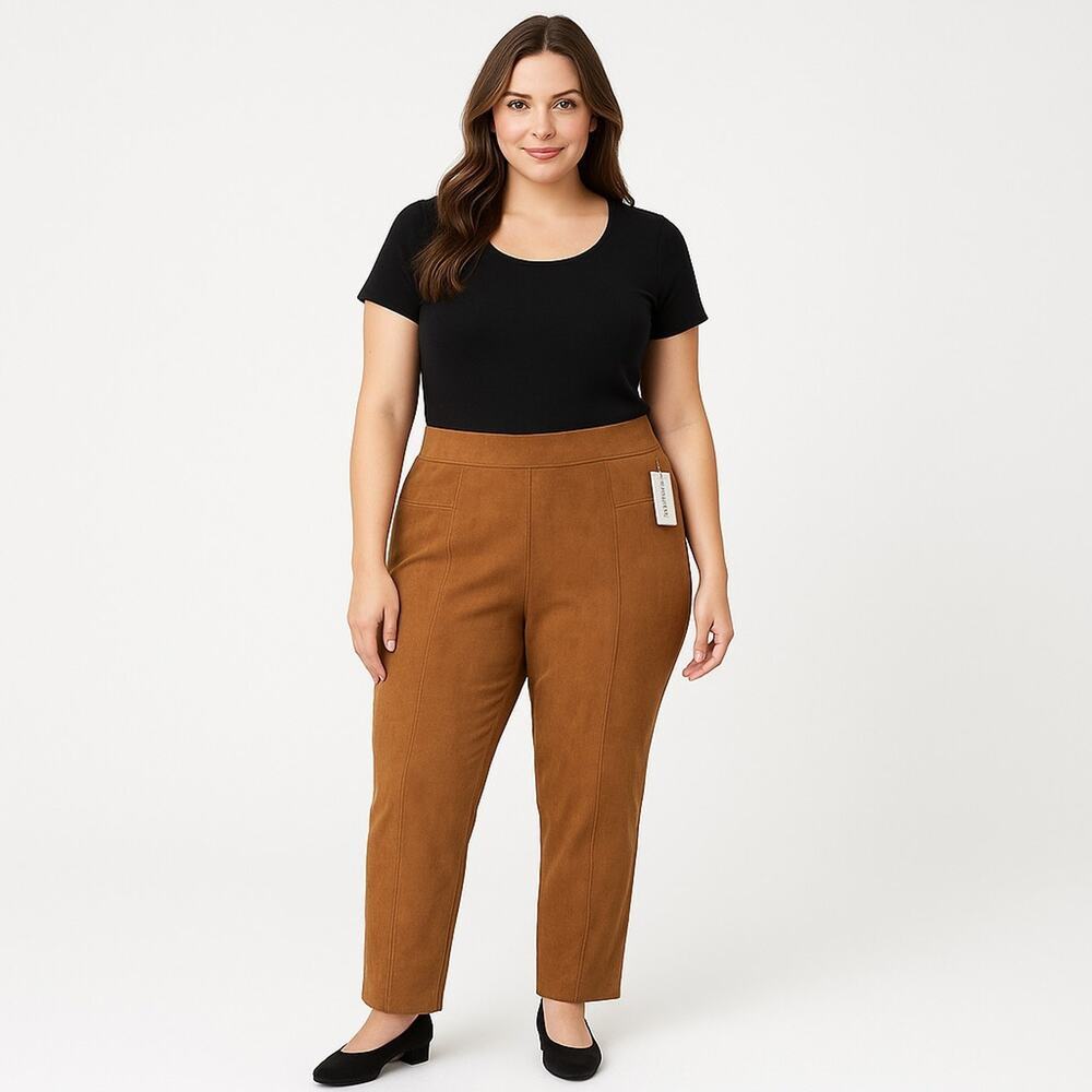 John Mark Faux Suede Pants Women's Plus Size 3X Brown Pull On Ankle Tapered